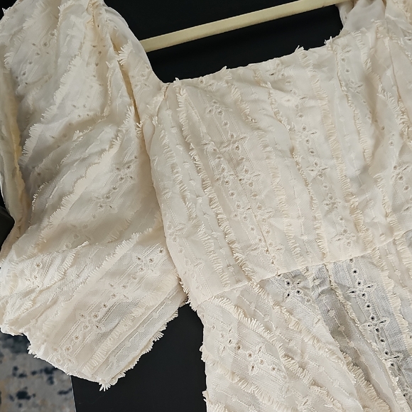 New Cream Eyelet Blouse Top, Open Tie Back, Quality Material - Picture 9 of 13